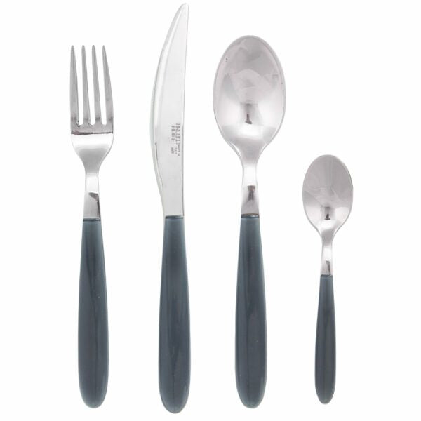 Set posate in acciaio con manico colorato grigio – eleganti e disponibili in varie tonalità