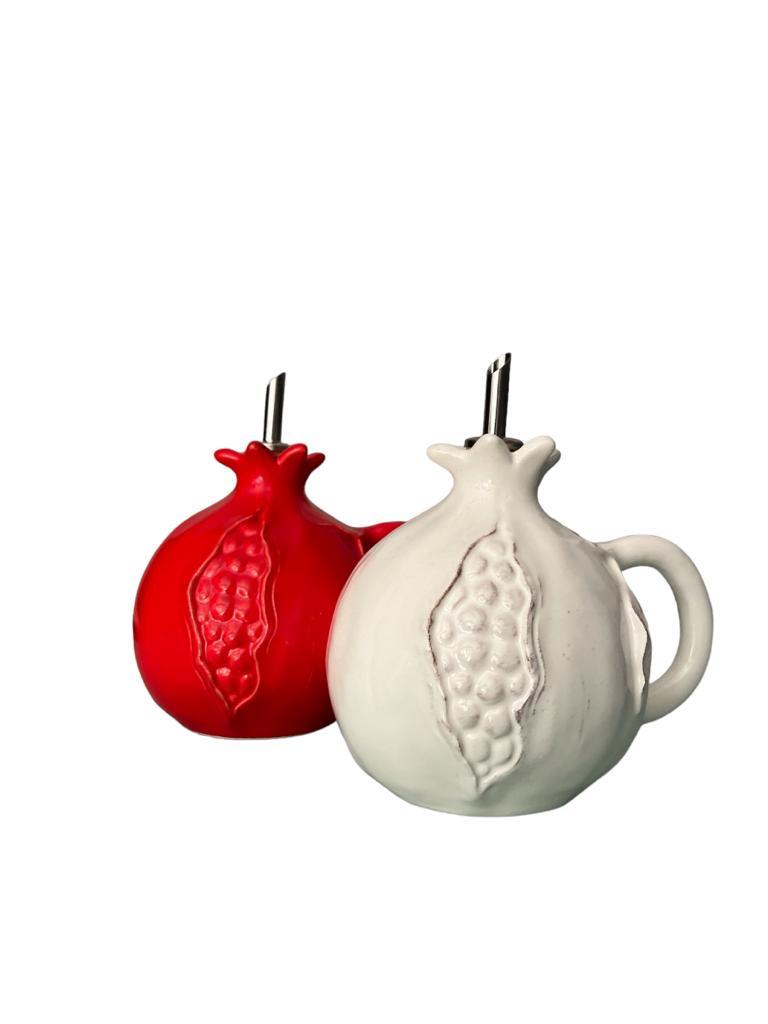 Ampolle olio in ceramica rossa e bianca a forma di melograno Virginia Casa