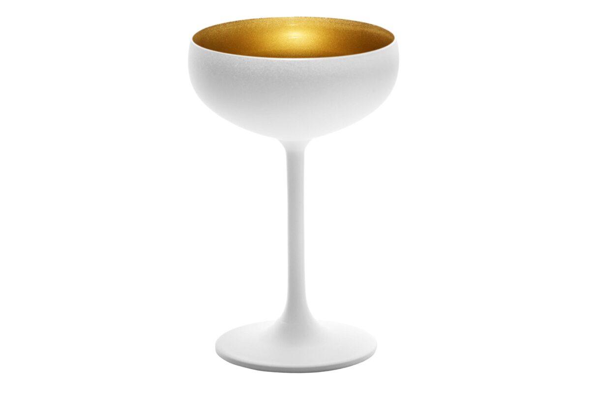 Coppa champagne Stolzle cristallo rivestito bianco interno oro per brindisi eleganti