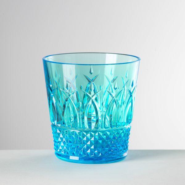 Bicchiere acqua Italia turchese in cristallo acrilico di Mario Luca Giusti con superficie lavorata