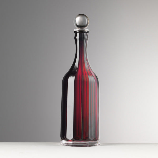 Bottiglia Bonanotte in cristallo acrilico rosso ruby tappo trasparente – Mario Luca Giusti
