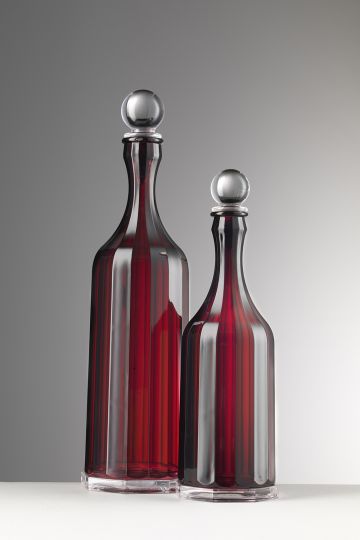 Bottiglie Bona e Bonanotte in cristallo acrilico rosso ruby tappo trasparente – Mario Luca Giusti