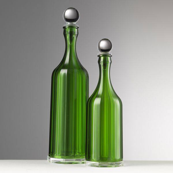 Bottiglie Bona e Bonanotte in cristallo acrilico verde con tappo trasparente – Mario Luca Giusti