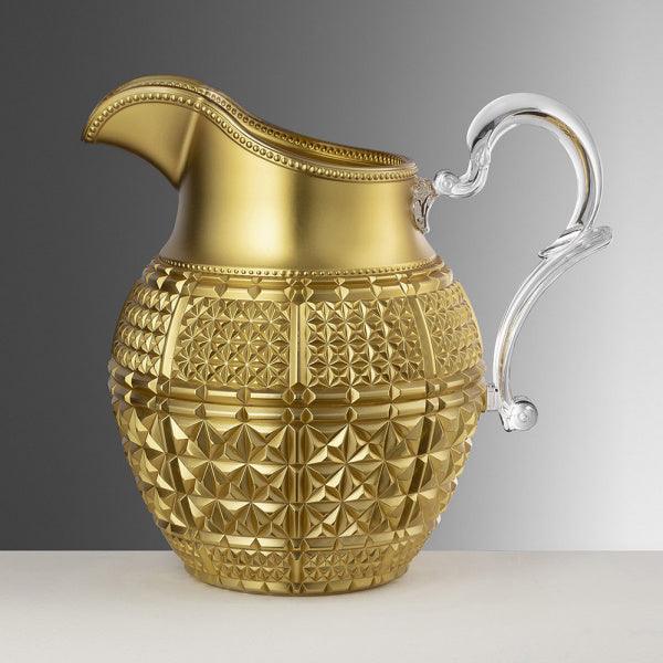 Brocca Halina oro in cristallo acrilico di Mario Luca Giusti con manico trasparente e lavorazione geometrica