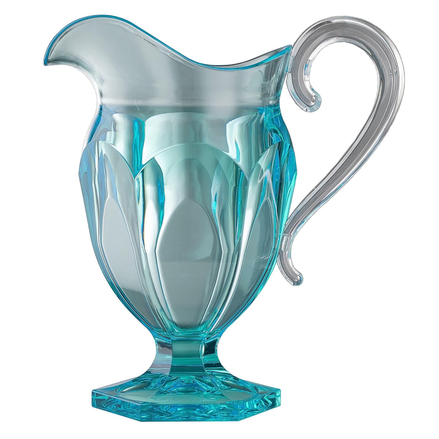 Brocca in cristallo sintetico turchese con manico trasparente firmata Mario Luca Giusti - design italiano elegante