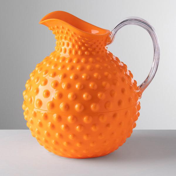 Brocca Sister Rosetta arancio fluo di Mario Luca Giusti in cristallo acrilico, design sfaccettato elegante, utilizzabile come brocca o vaso decorativo