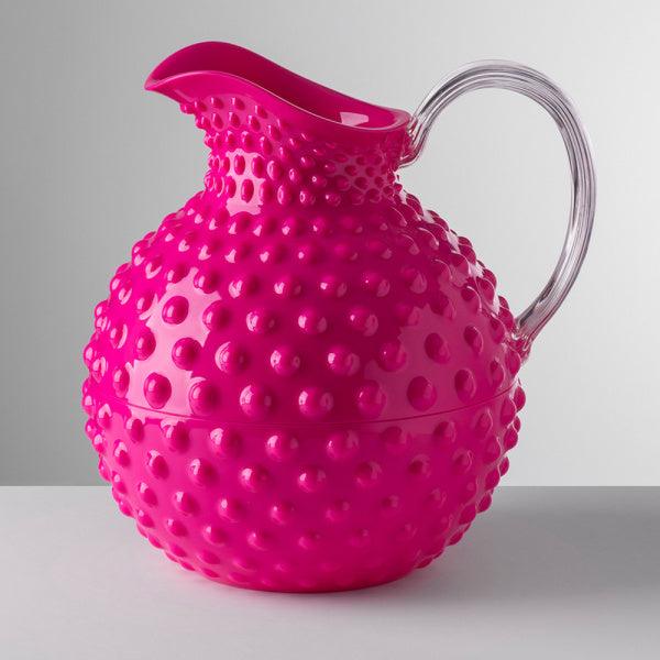 Brocca Sister Rosetta fucsia fluo di Mario Luca Giusti in cristallo acrilico , design sfaccettato elegante, utilizzabile come brocca o vaso decorativo
