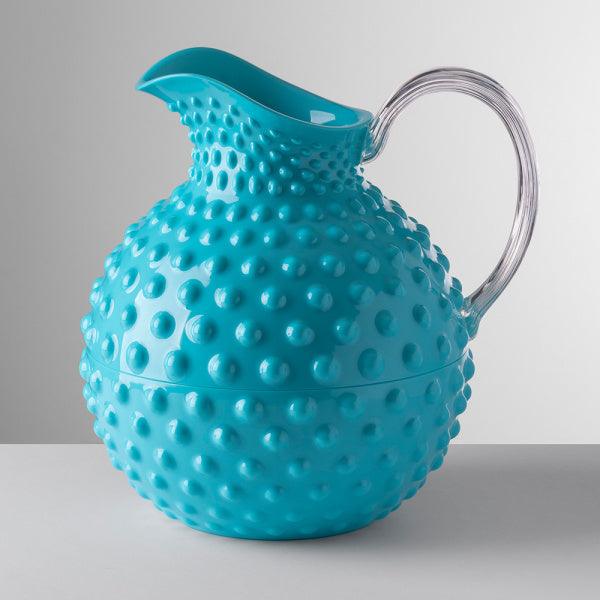 Brocca Sister Rosetta turchese fluo di Mario Luca Giusti in cristallo acrilico, design sfaccettato elegante, utilizzabile come brocca o vaso decorativo