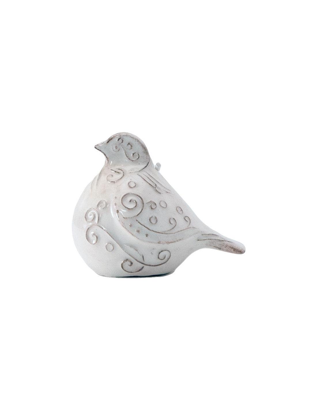 Campana in ceramica bianca Virginia Casa a forma di uccellino, decorazione artigianale da appendere. Eleganza essenziale e senza tempo.