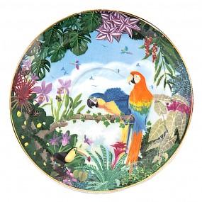 Clayre & Eef Porcelain Tea Cup and Saucer Set with Parrots, 200 ml