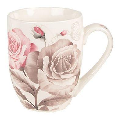 Clayre & Eef White Porcelain Mug with Roses, 300 ml