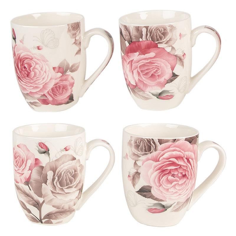 Clayre & Eef White Porcelain Mug with Roses, 300 ml