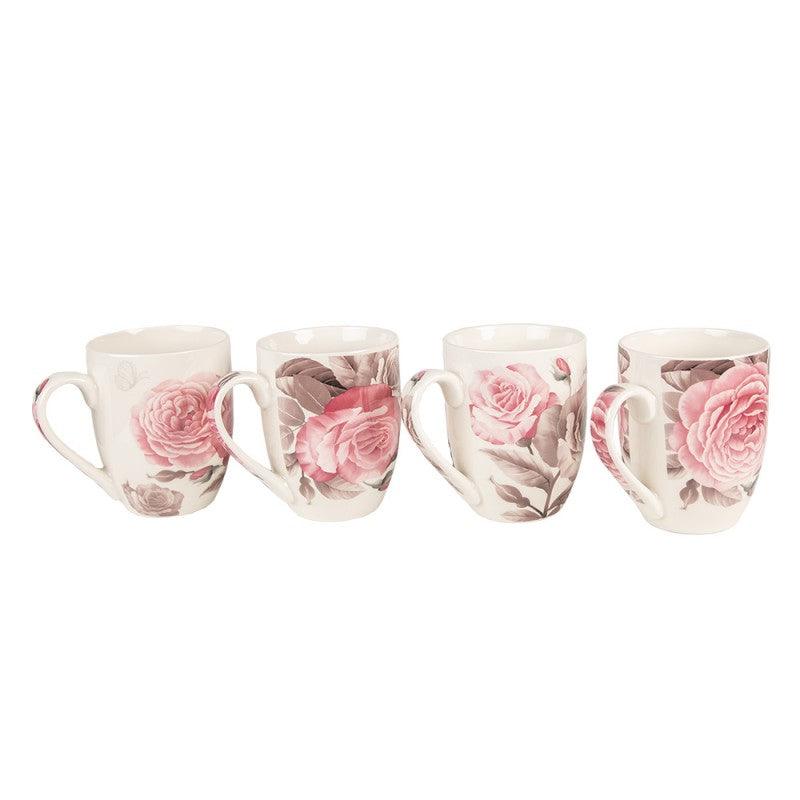 Clayre & Eef White Porcelain Mug with Roses, 300 ml