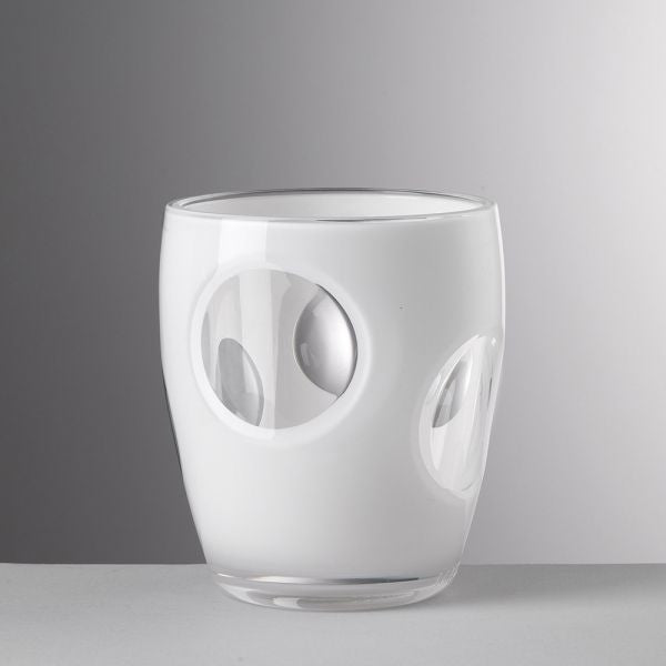 Bicchiere Fish Eye bianco in acrilico con oblò trasparenti, design estivo Mario Luca Giusti