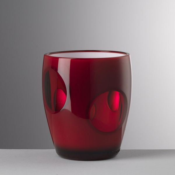 Bicchiere Fish Eye rosso in acrilico con oblò trasparenti, design estivo Mario Luca Giusti