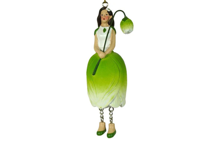 Fairy Flower artigianale a forma di tulipano bianco e verde in resina dipinta, decorazione creativa da appendere o usare come segnaposto o nappa per mobili