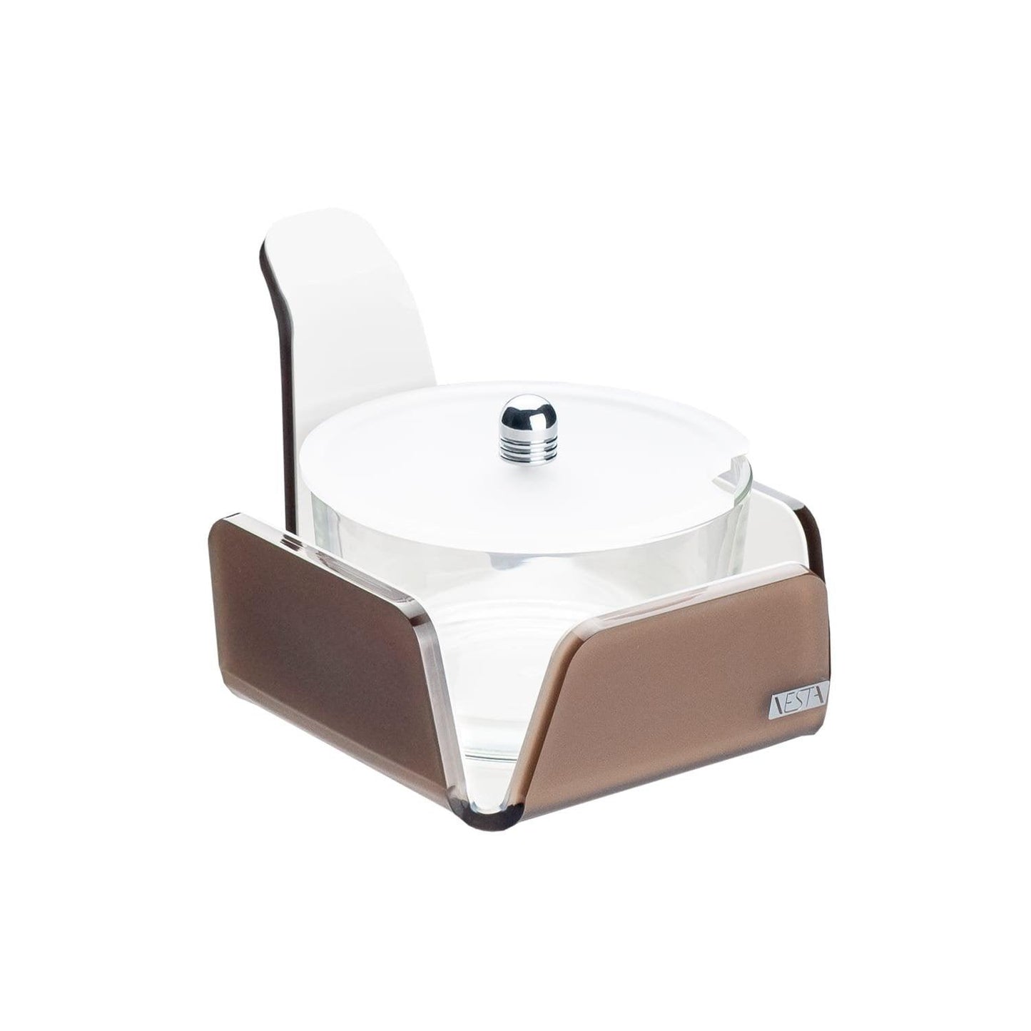 Formaggera Vesta Home in acrilico marrone esterno ed interno bianco con coperchio satinato e cucchiaino, design moderno e artigianale