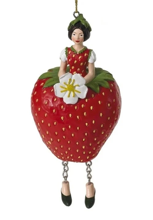 Fairy Flower artigianale a forma di fragola in resina dipinta, decorazione creativa da appendere o usare come segnaposto o nappa per mobili