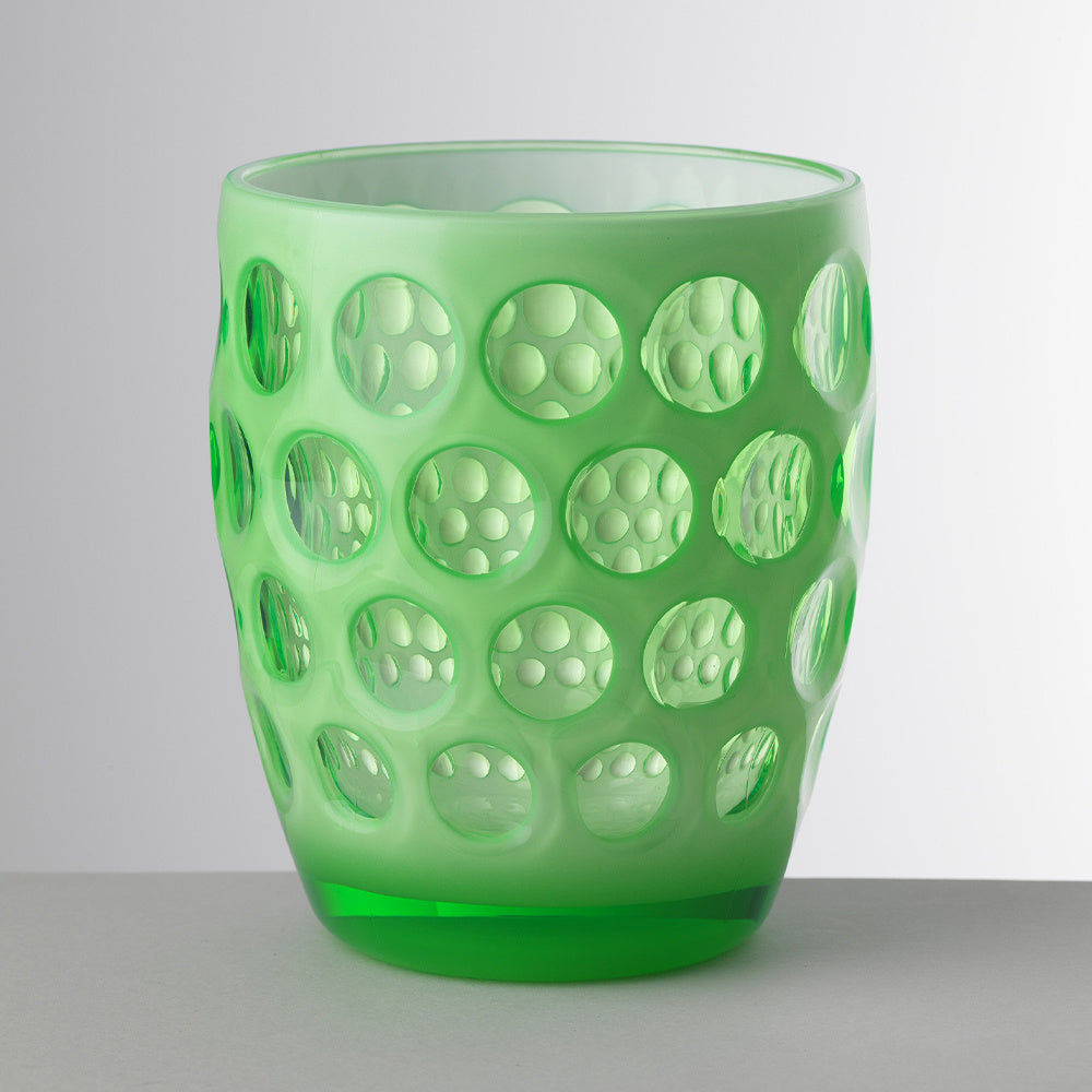 tumbler Lente basso verde fluo interno bianco Mario Luca Giusti in acrilico, design elegante e infrangibile, perfetto per tavole estive di charme
