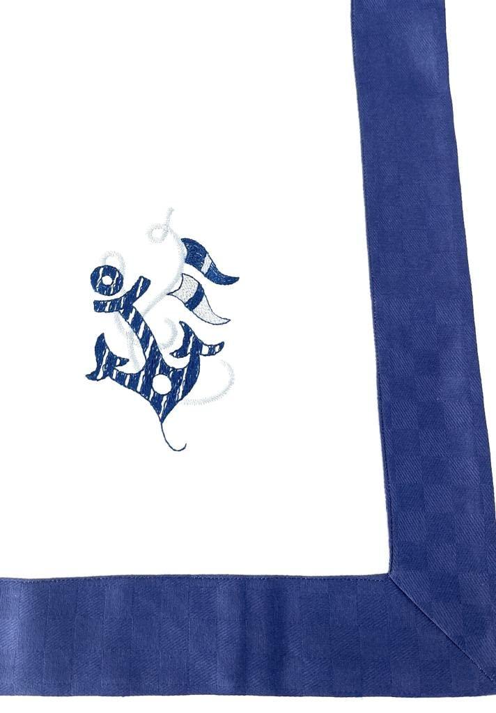 Burazzo piegato in cotone con ancore blu e bordo blu, stile marinaro