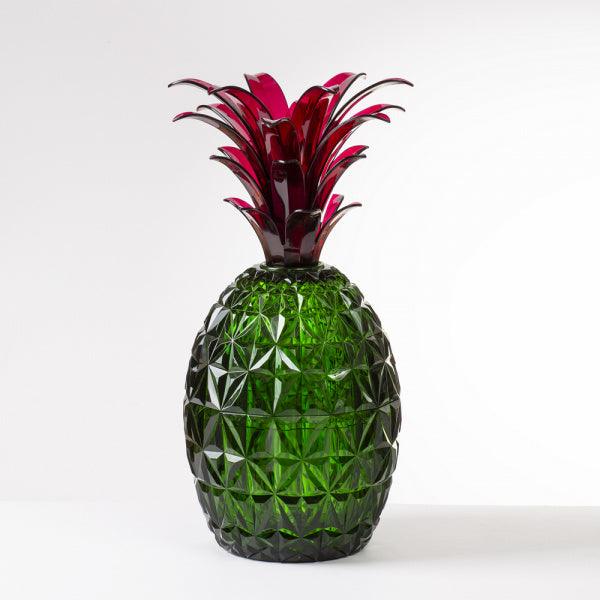 Melissa Mario Luca Giusti porta posate ananas in acrilico verde con corona rubino, pezzo decorativo di lusso dal fascino tropicale e ricercato