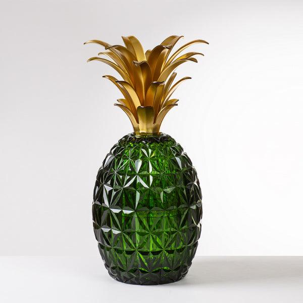 Melissa Mario Luca Giusti porta posate ananas in acrilico verde con corona oro, pezzo decorativo di lusso dal fascino tropicale e ricercato