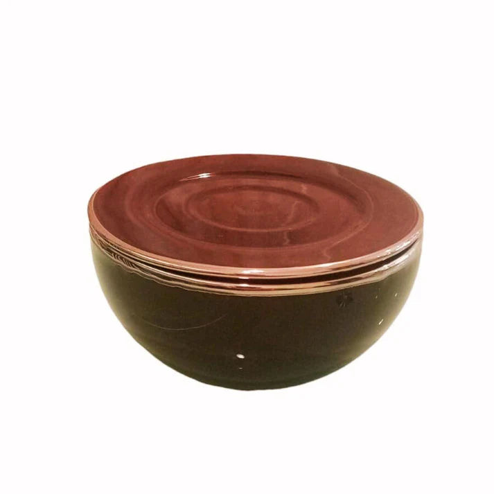 Set Nido in ceramica smaltata nero con bordo platino chiuso, design compatto ed elegante