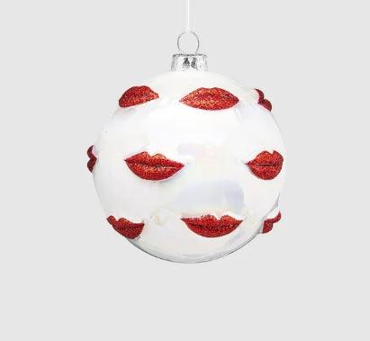 Palla natalizia in vetro plastica e resina con labbra glitter rosse, addobbo pop e ironico per albero di Natale originale