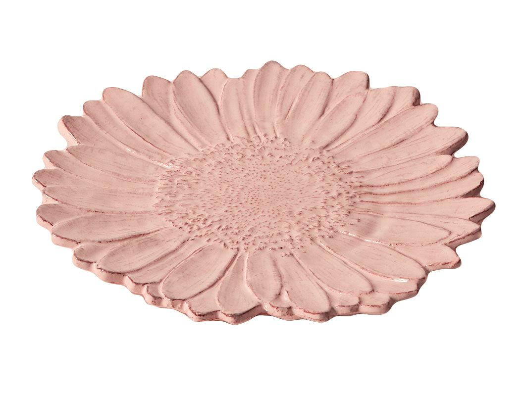 Piattino in ceramica a forma di margherita color rosa, linea romantica Virginia Casa, fatto a mano in Italia