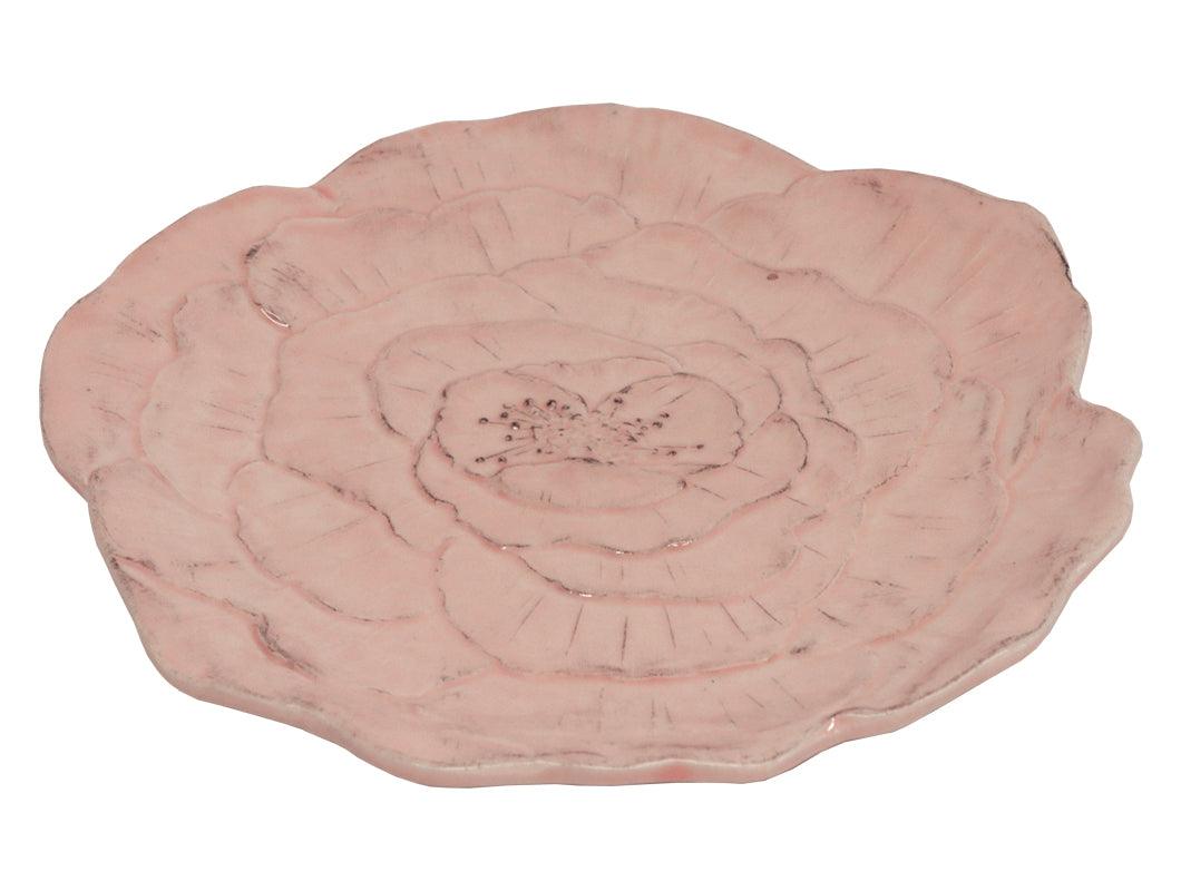 Piattino in ceramica a forma di rosa color rosa, linea romantica Virginia Casa, artigianato italiano