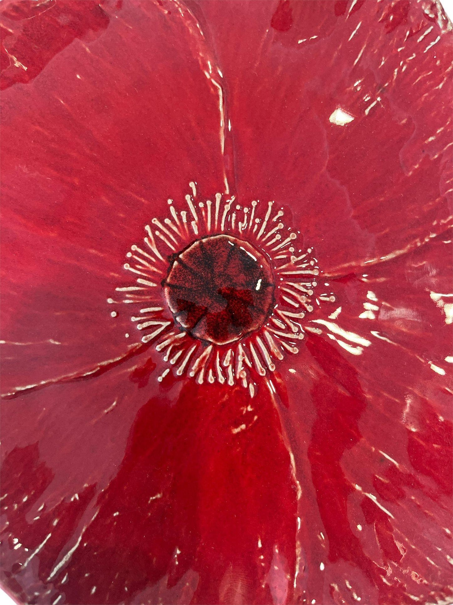 Primo piano piatto papavero rosso in ceramica Virginia Casa