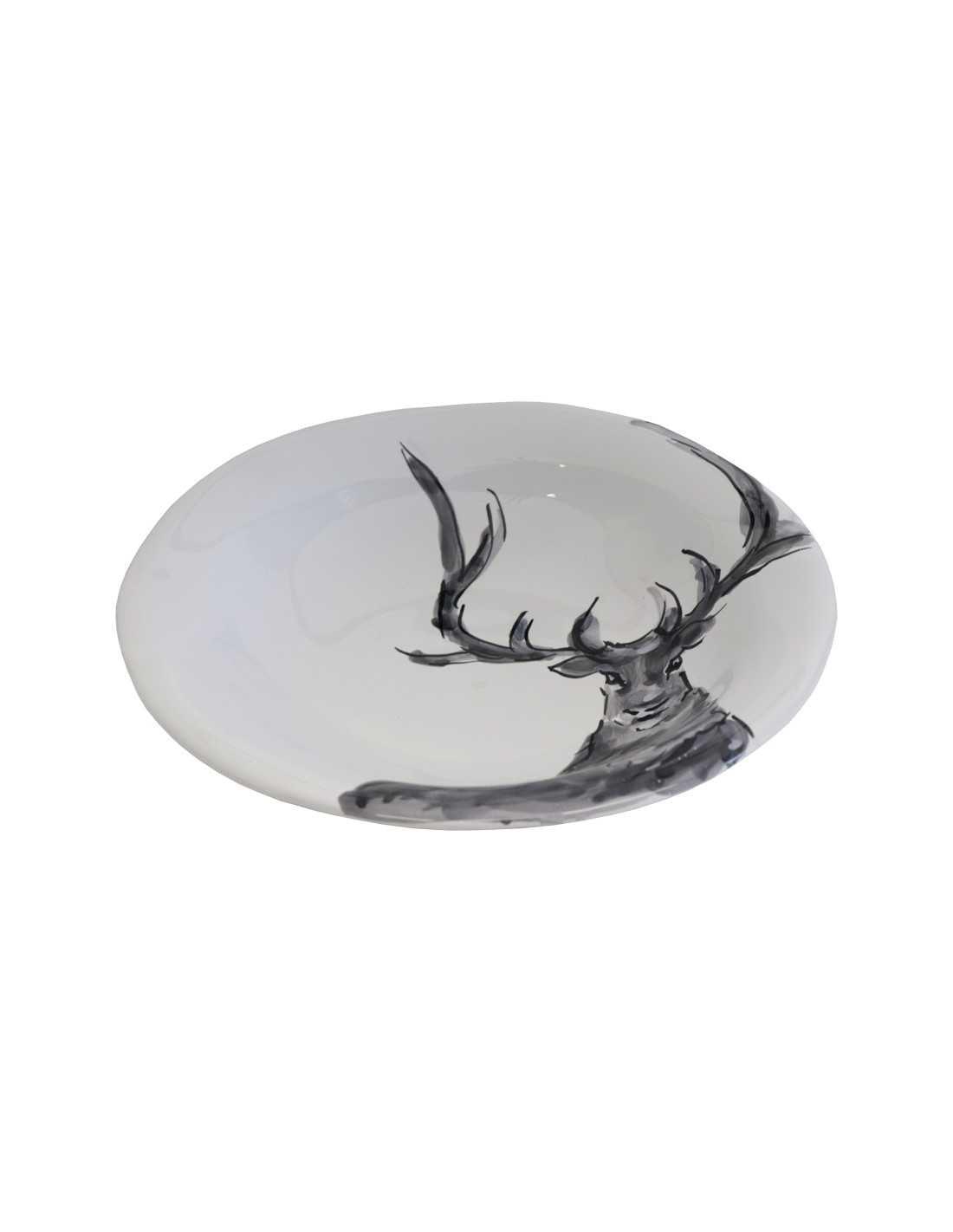 Hand-decorated ceramic deep plate, Deer 22 cm