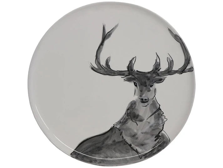 Piatto di presentazione in ceramica artigianale linea Cervo di Virginia Casa, decorato a mano con motivo naturale