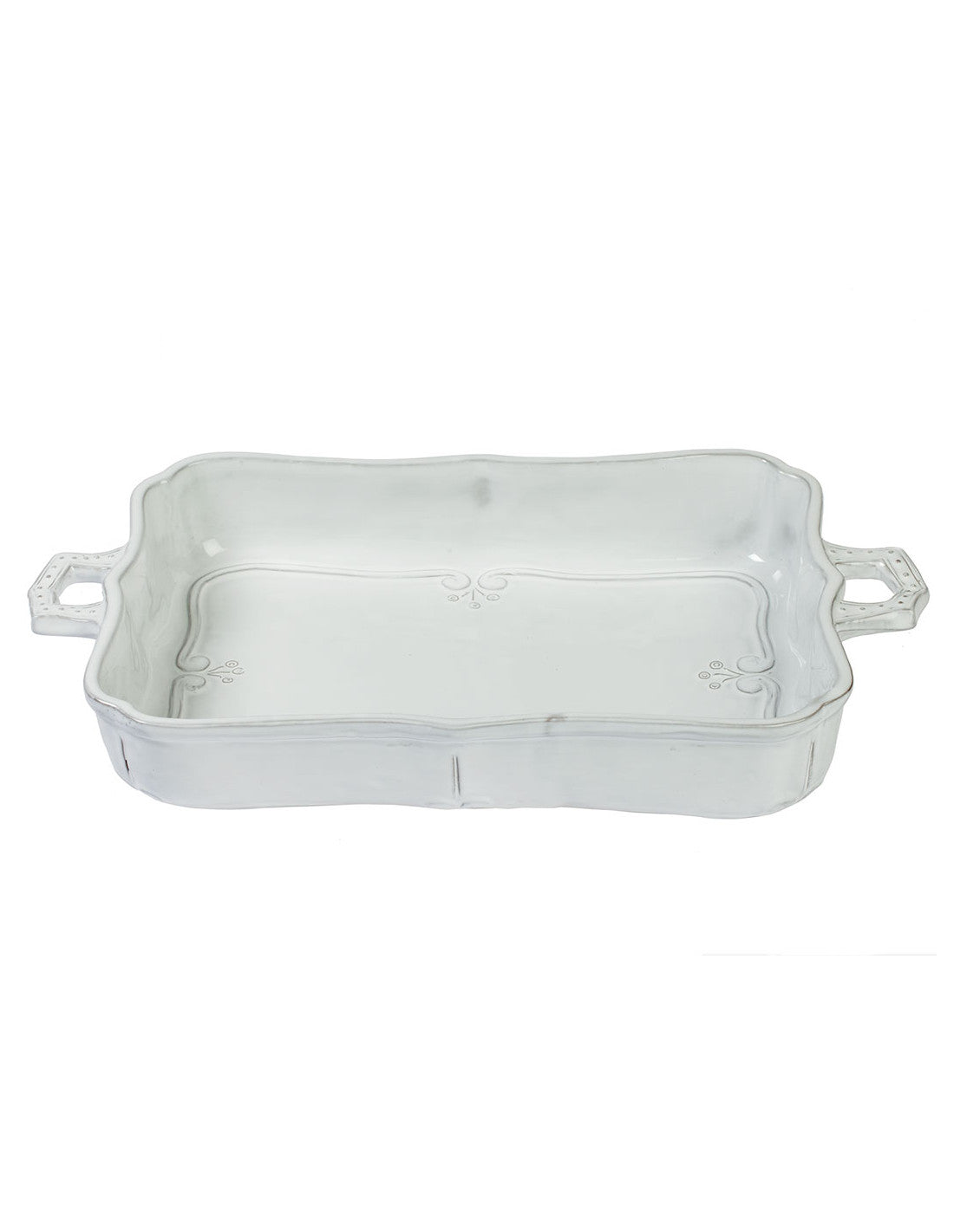 Pirofila rettangolare Italica Virginia Casa in ceramica bianca fatta a mano.