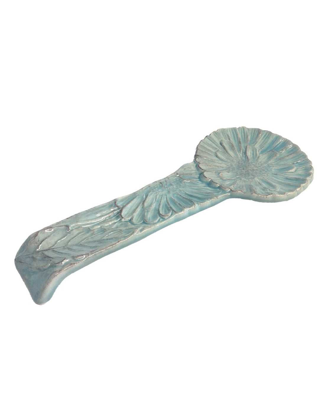 Poggia mestolo margherita turchese Virginia Casa, linea Romantica 29 cm in ceramica artigianale.
