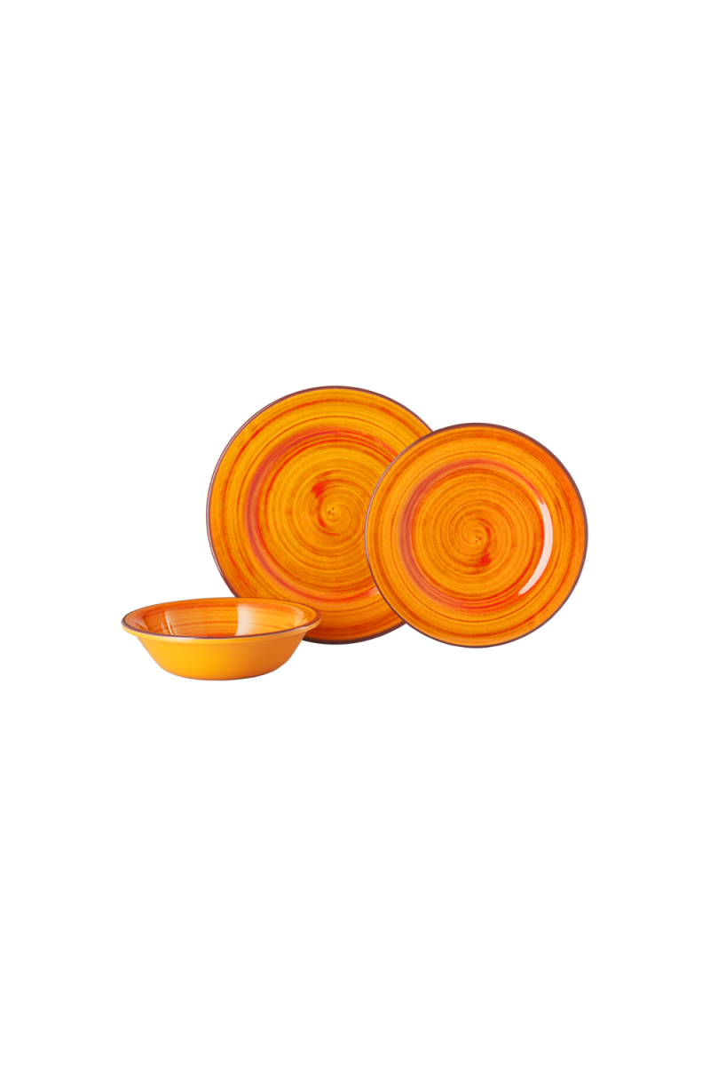 Set piatti Saint Tropez arancio in melamina – piano, fondo e dessert di Mario Luca Giusti