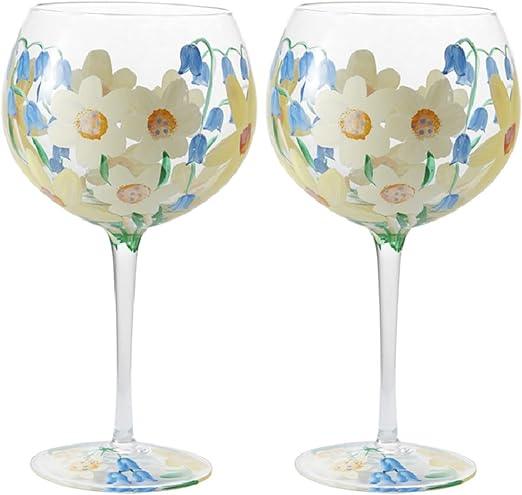 Calici Livellara in vetro con decorazioni floreali dipinte a mano, venduto in set da 2