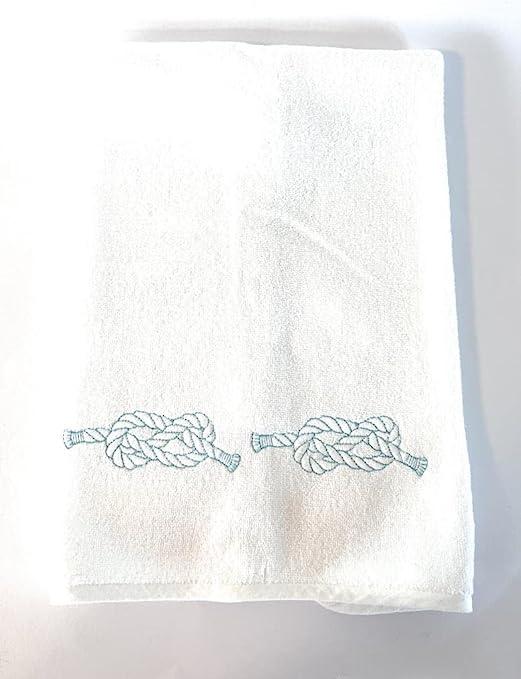 Asciugamano bianco viso con doppio ricamo a nodo marinaro azzurro