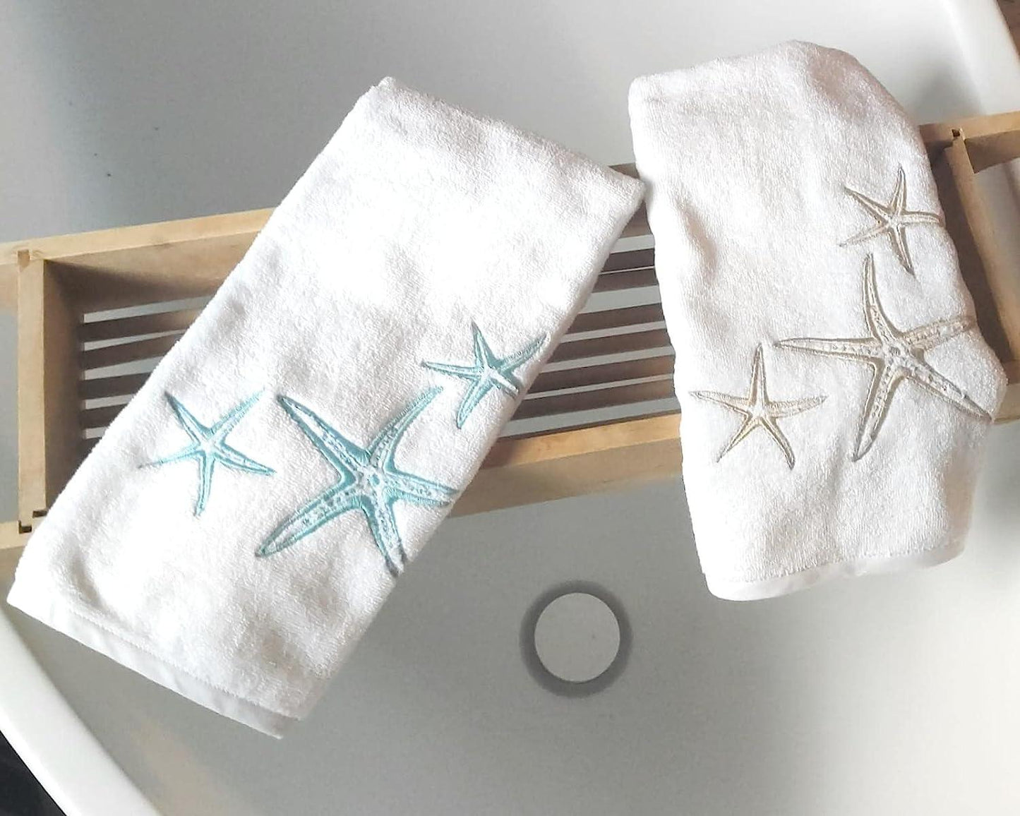 2-piece Towel Set (Face / Guest) fine cotton with embroidery, Luxury Yacht collection (White / Starfish)