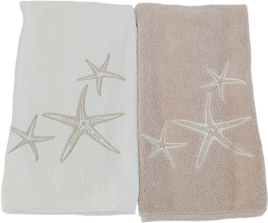 Set ospiti Linea Stelle Marine in spugna bianca e beige con ricamo artigianale – lusso Made in Italy