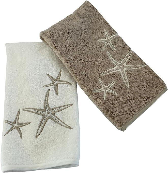 Set ospiti Linea Stelle Marine in spugna bianca e beige con ricamo artigianale – lusso Made in Italy