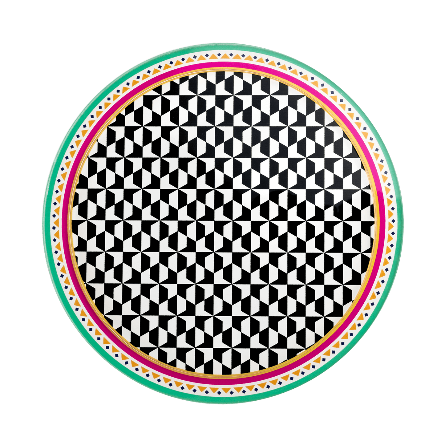 Sottobottiglia Vesta modello Ethnic in acrilico con motivo optical e bordo etnico colorato
