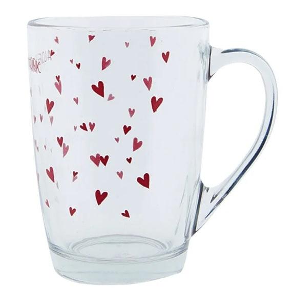 Glass Tea Cup with Hearts "A Lovely Drink", 300 ml
