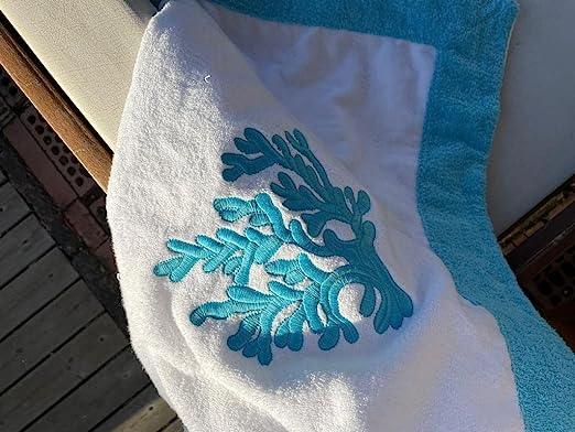 Beach towel Luxury collection by Marika De Paola, cotton, made in Italy, model: Coral (Light Blue / White)