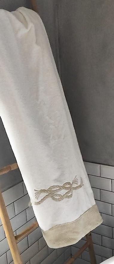Beach towel Luxury collection by Marika De Paola, cotton, made in Italy, model: Nodo Marinaro (Beige / White)