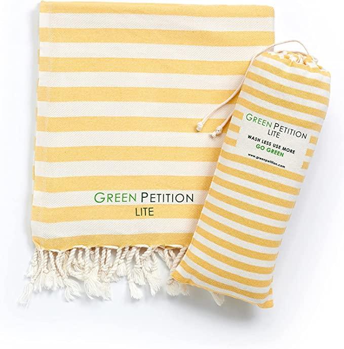 Beach Towel / Pareo model MARE PESHTEMAL 170 cm x 90 cm signed Green Petition (Fouta Ochre)