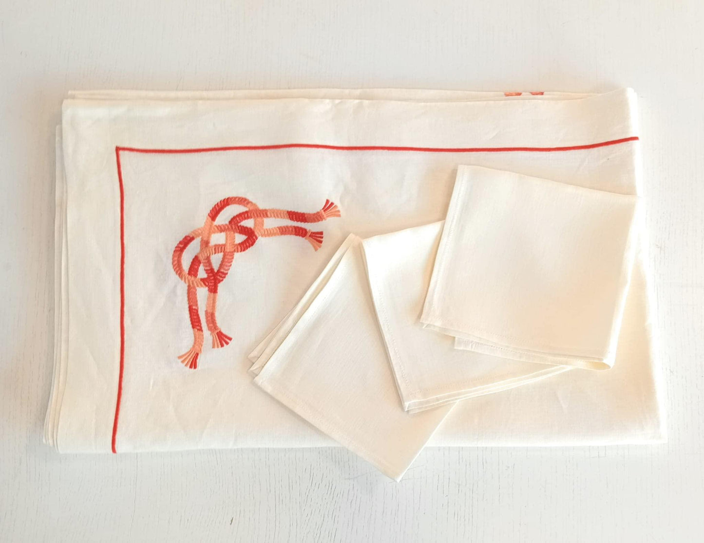 Rectangular tablecloth with 12 napkins, Pure Linen, handmade product made in Italy