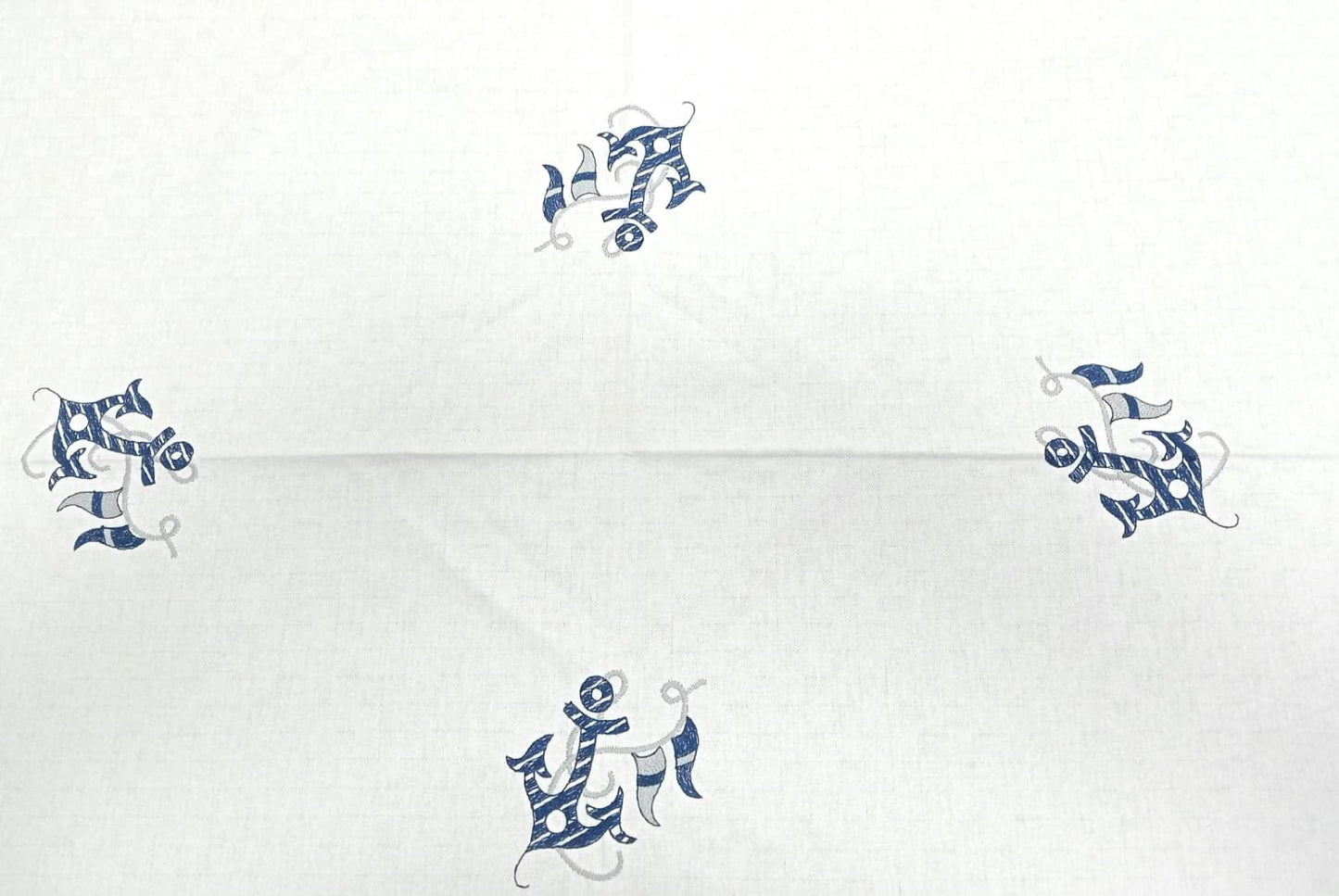 Rectangular tablecloth with 6 napkins, Pure Cotton, handcrafted product made in Italy (Sea, Blue Anchors)