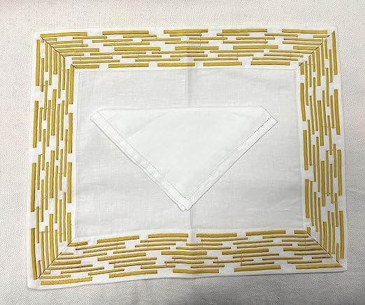 Placemat with matching napkin in LINEN Chopsticks White / Yellow,