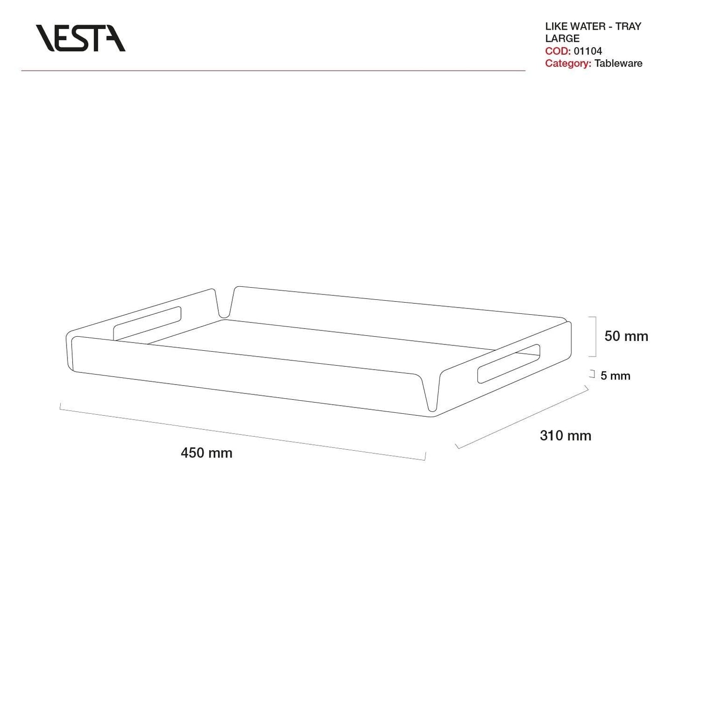 Large tray Like Water line in acrylic crystal - Vesta collection (45 cm x 31 cm)
